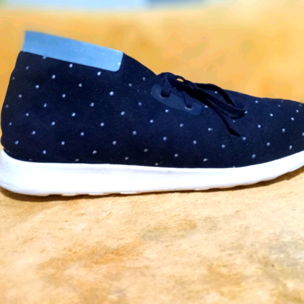 Blue and white pokedot sneakers